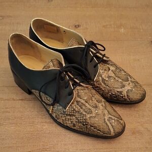 Bocage Stylish Black & Snakeskin Leather Oxfords/Derbys (Size EU 38/US 7.5)
